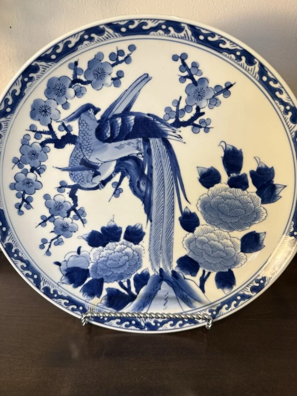 1960s  12” Japanese ARITA Imari Blue and White PHOENIX Bird LARGE Charger Plate